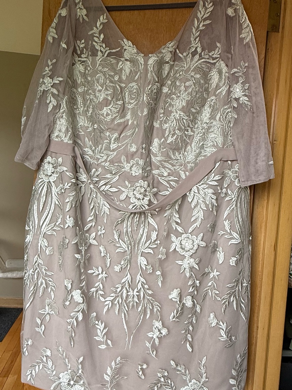 26W JJs House Taupe Dress with Ivory Floral Embroidery